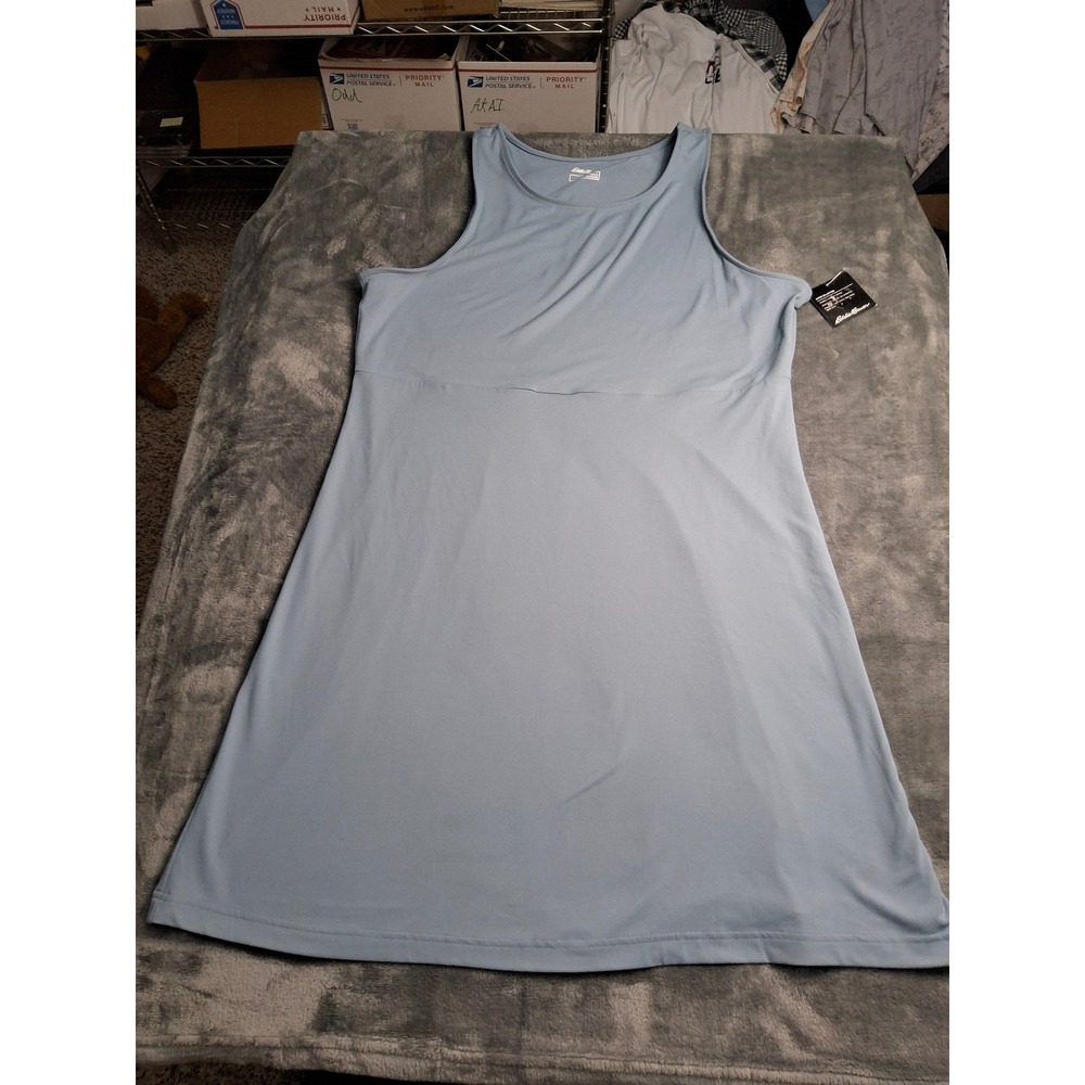 Eddie Bauer Aster Sleeveless Empire Waist Dress Blue UPF 50+ Womens L 2607 NWT